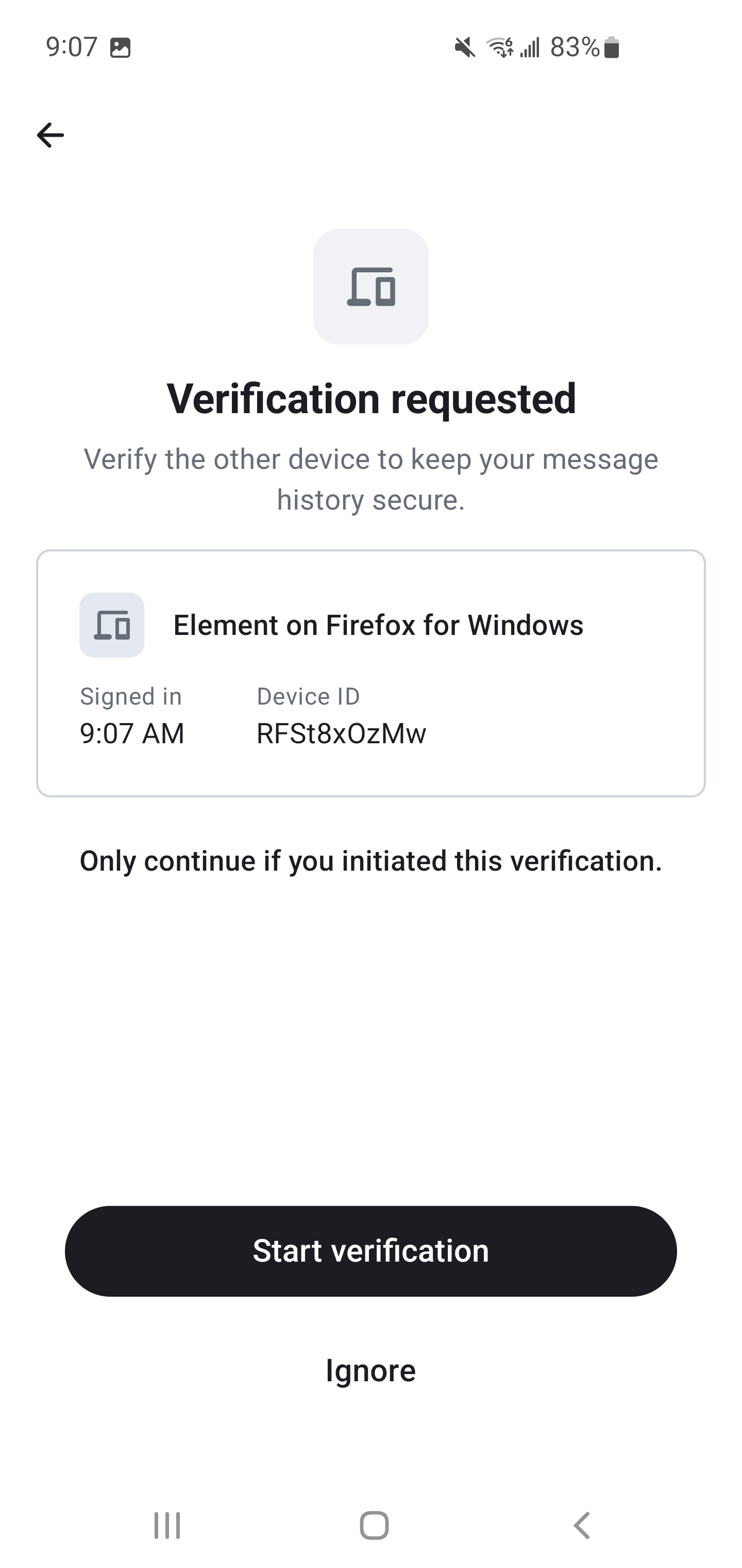Tap Start Verification in Element X